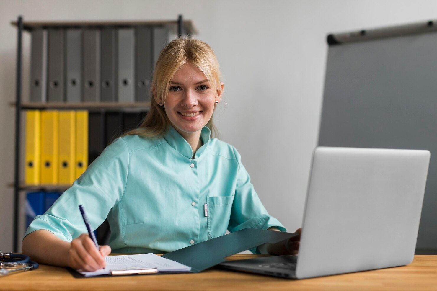 smiley-female-nurse-office_23-2148739964